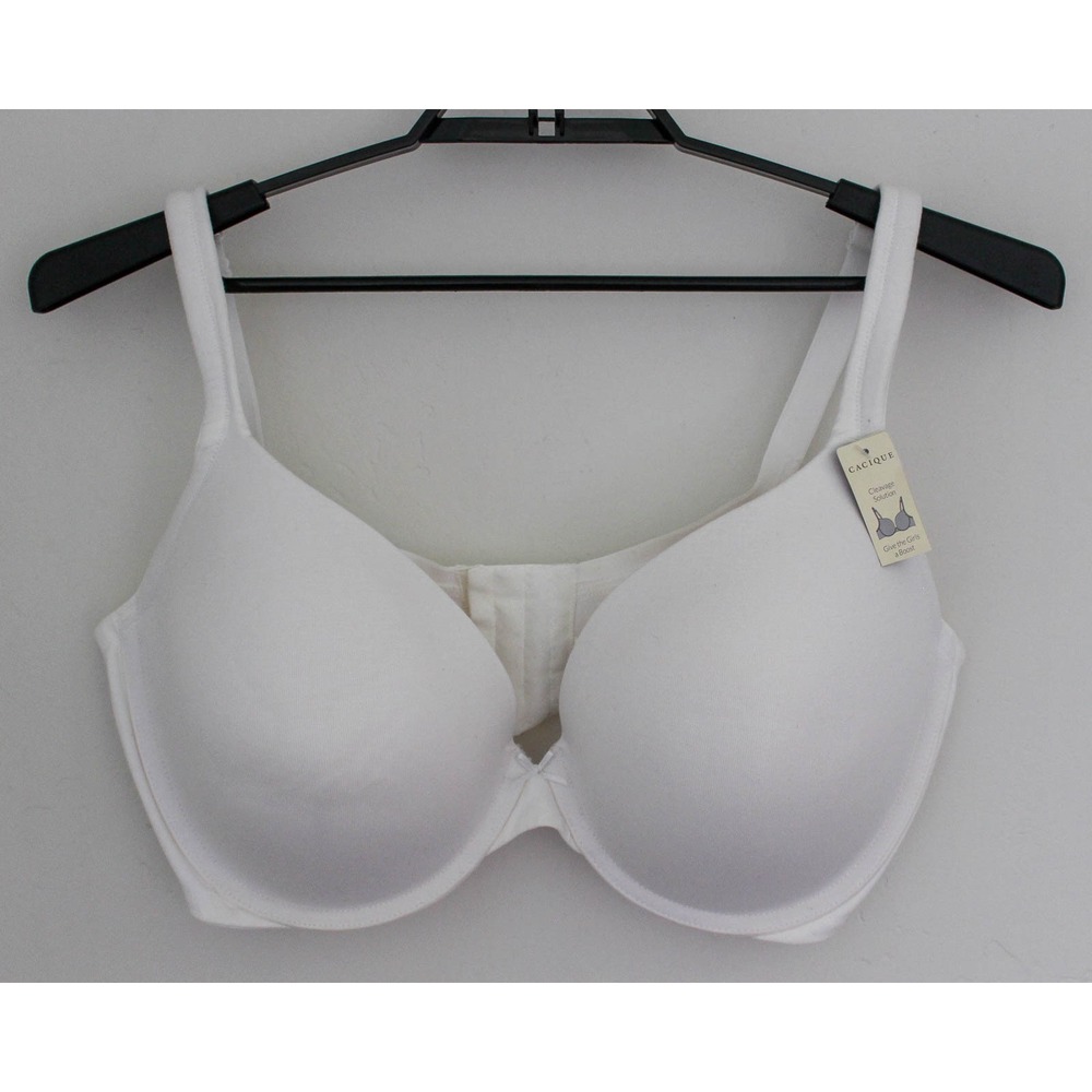 Cacique Bra Plus Size 44F White Plunge Underwire Bra Cleavage Solution